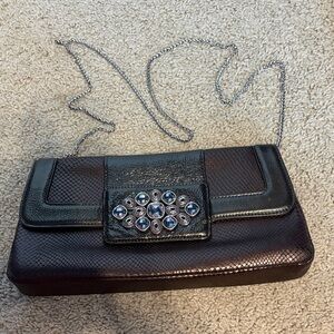 Brighton Brown and Black Jeweled Chain Clutch